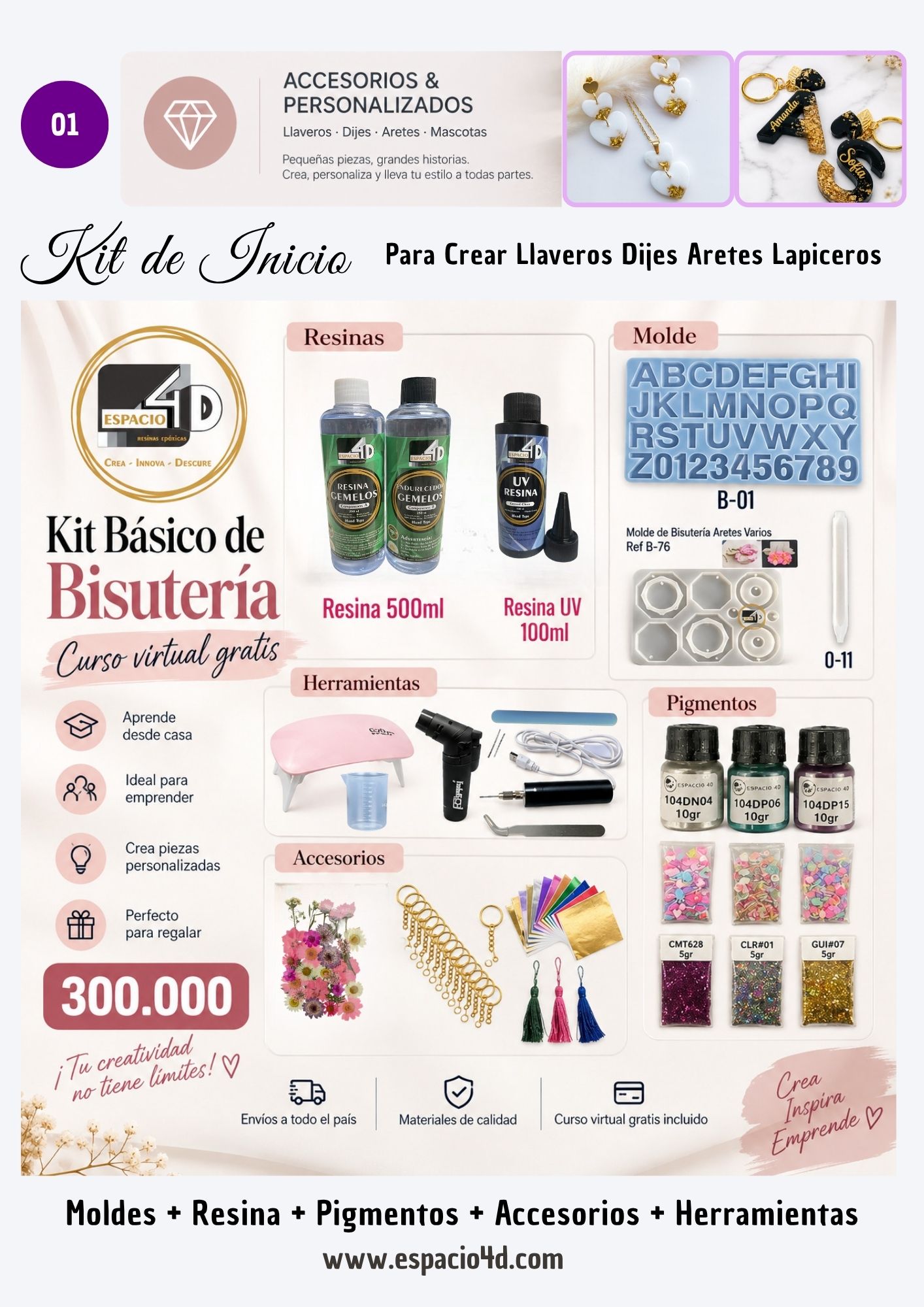 kit de inicio de bisutería y artesanía con resina epoxica