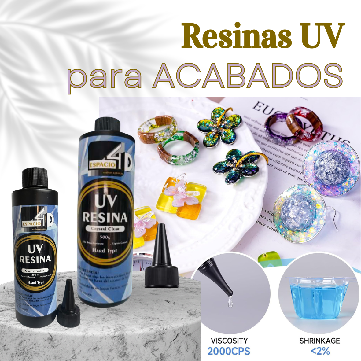 Resina UV de lampara LED 100ml, 250ml y 500ml para Acabados