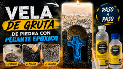 Vela de gruta de piedra elaborada con pegante epóxico y arena decorativa paso a paso en tutorial de Espacio 4D.